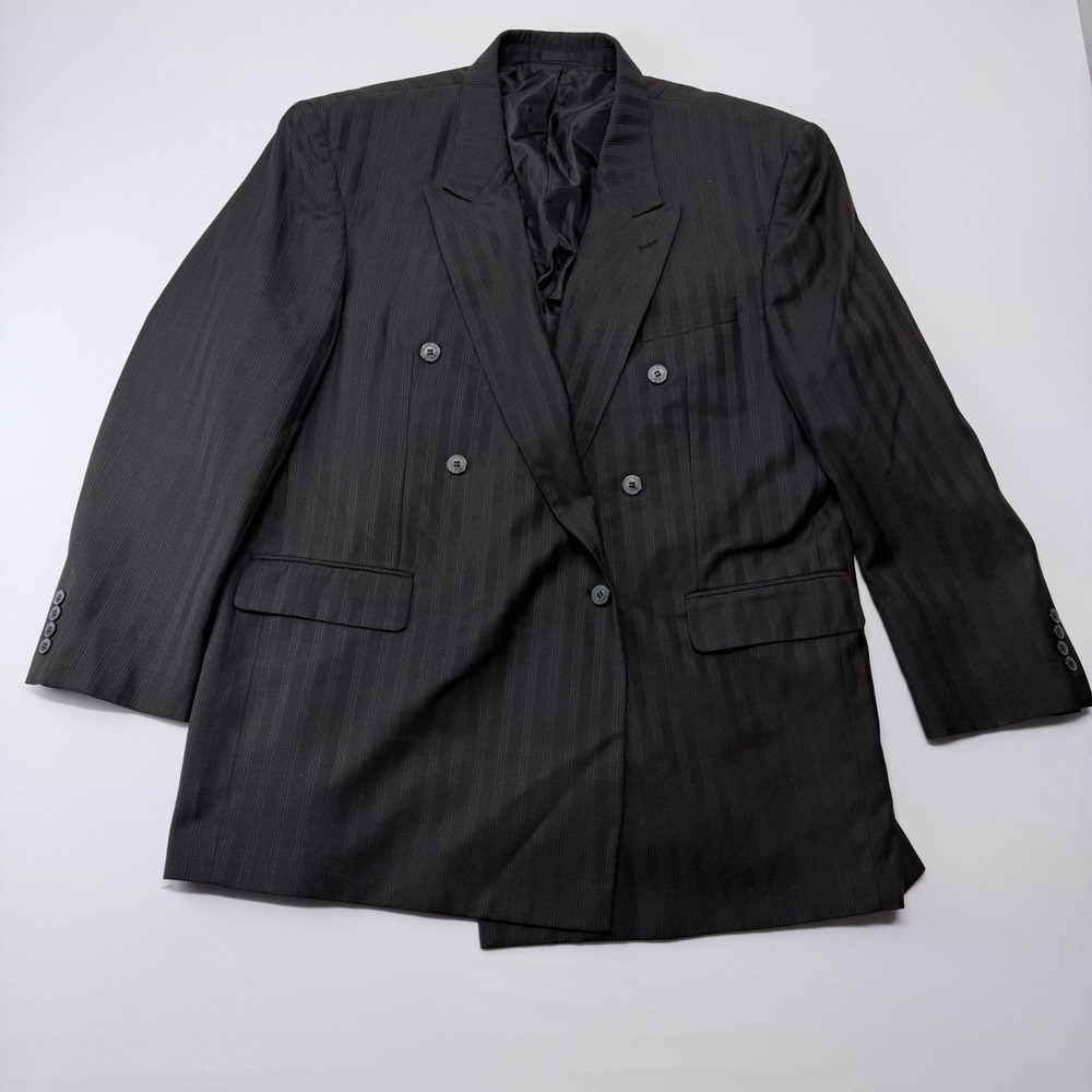Falcone Mens 46R Double Breasted Pinstripe Blazer Charcoal Gray Peak Lapel Suit